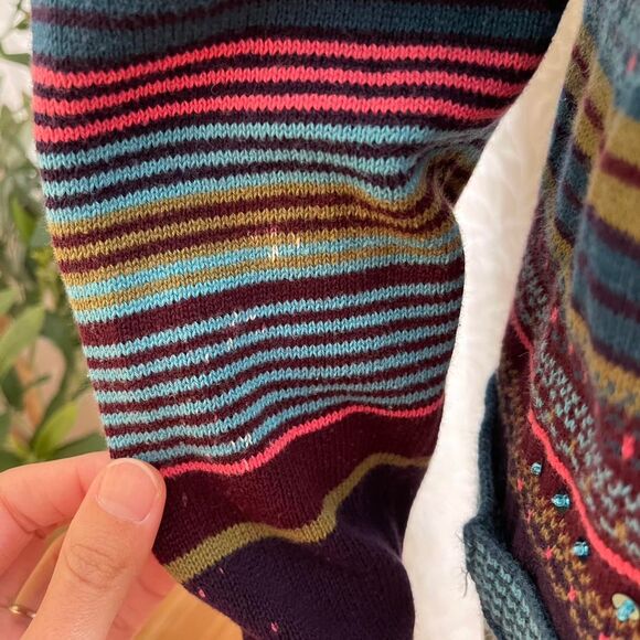 Vintage 90s Christopher & Banks‎ Purple Blue Striped Sequined Cardigan Size L - Picture 5 of 8